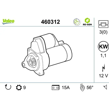 Startér, , 1008807, 1008837, 1416199, 5024387, 5027112, 5027119, 6170285, 6581883, 6816679, 78VB11000AB, 78VB11000BA, 78VB11000DA, 87VB11000BA, 88VB11000AA, VALEO, 460312
