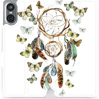 Pouzdro na mobilní telefon Flipové pouzdro Mobiwear - Sony Xperia 10 VI - M001P Lapač a motýlci (Knížkové flip pouzdro, obal, kryt na mobil Sony Xperia 10 VI - M001P Lapač a motýlci, materiál Umělá kůže + TPU - ochrana 360°, stojánek, silikonová vanička, magnetické zavírání)