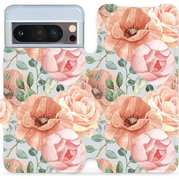 Pouzdro na mobilní telefon Flipové pouzdro Mobiwear - Google Pixel 8 Pro - MP02S Pastelové květy (Knížkové flip pouzdro, obal, kryt na mobil Google Pixel 8 Pro - MP02S Pastelové květy, materiál Umělá kůže + TPU - ochrana 360°, stojánek, silikonová vanička, magnetické zavírání)