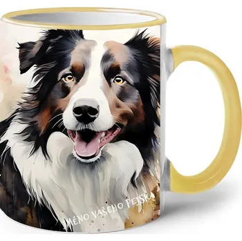 Keramický hrnek Border kolie, Barva Žlutá, Velikost 330 ml, Canvas Keramický hrnek s barevným uchem 2619