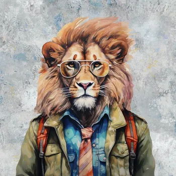 Teplákovina Hipster lev, panel (E) (Panely a ladící metráž)