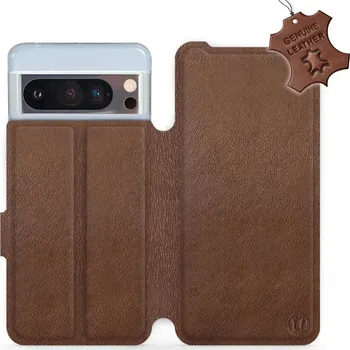 Pouzdro na mobilní telefon Kožené flip pouzdro Mobiwear - Google Pixel 8 Pro - Hnědé (Kožené knížkové pouzdro, obal, kryt na mobil Google Pixel 8 Pro, Hnědé, materiál Genuine Leather, ochrana 360°, stojánek, silikonová vanička, magnetické zavírání)