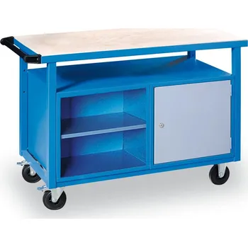 Dílenský stůl B2B Partner Pojízdný pracovní stůl do dílny GD, smrk + buková překližka, 1 skříňka, 1 police, 1190 x 600 x 850 mm, modrá