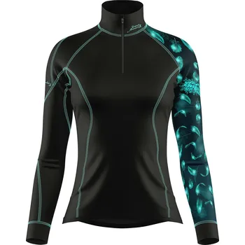 Dámské funkční triko dlouhý rukáv se zipem BIRD černá Bamboo Heavy - Azurová / XXL