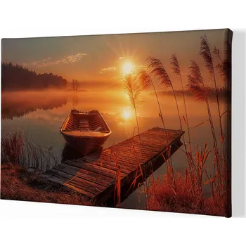 Obraz Obraz na plátně - Staré molo s loďkou při západu FeelHappy.cz Velikost obrazu: 40 x 30 cm