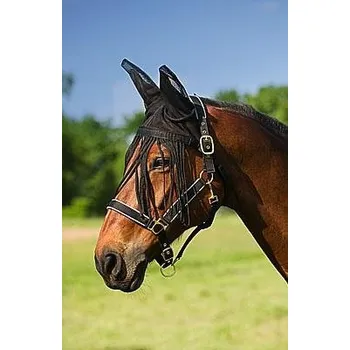 Koňská maska proti hmyzu FEELING Čabraka s dlouhými třásněmi Barva: černá, Velikost: FULL