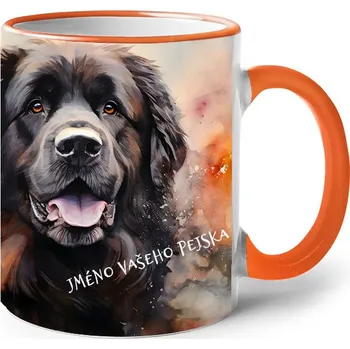 Keramický hrnek Novofundlanský pes, Barva Oranžová, Velikost 330 ml, Canvas Keramický hrnek s barevným uchem Bezvatriko.cz 2589