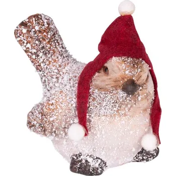 Vánoční dekorace 4 ks Dekorácia MagicHome Vianoce, Vtáčik s čiapočkou, terakota, 8,8x6x9 cm