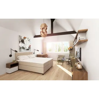 Postel Tropico Boxspring Continental Comfort Klasik postel 90 x 200 cm, Ekokůže Soft 31, Kubik Wenge dub mořený, čelo CUBE, Topper Aegis Hard, nohy 10 cm