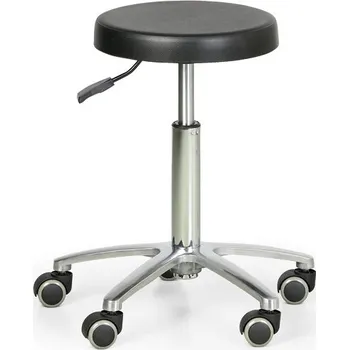 Pojízdná pracovní stolička PUR, kulatý sedák, měkká kolečka Černá