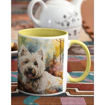 Keramický hrnek West highland white teriér, Barva Žlutá, Velikost 330 ml, Canvas Keramický hrnek s barevným uchem 2594