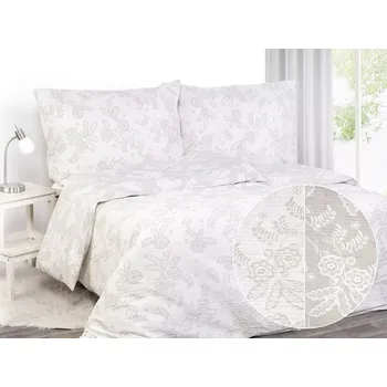 Povlečení Krepové povlečení - bílé květy na béžové 240x200+2ks 70x90