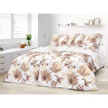 Povlečení Bavlněné povlečení - hnědé květy na bílé 140x200+70x90