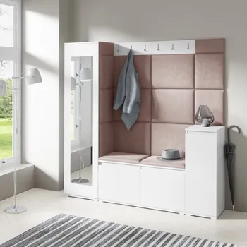 Předsíňová stěna Předsíňová stěna Emi 28 - bílá Barva čalounění: Hnědá - Trinity 07