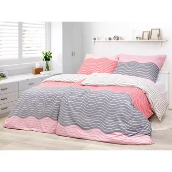 Povlečení Bavlněné povlečení - šedé a růžové vlnky 140x220+70x90