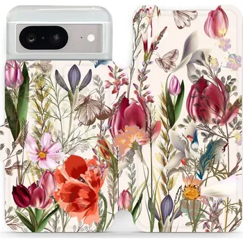 Pouzdro na mobilní telefon Flipové pouzdro Mobiwear - Google Pixel 8 - MP01S Rozkvetlá louka (Knížkové flip pouzdro, obal, kryt na mobil Google Pixel 8 - MP01S Rozkvetlá louka, materiál Umělá kůže + TPU - ochrana 360°, stojánek, silikonová vanička, magnetické zavírání)