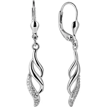 Oblečení a móda Stříbrné náušnice visací se zirkony bílé vlnky 11550.1 crystal