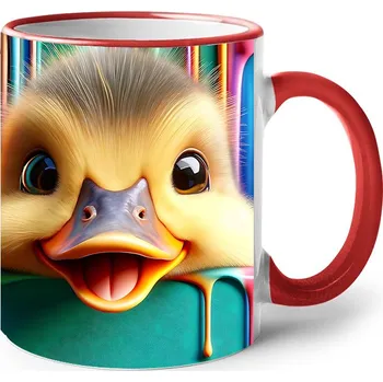 Keramický hrnek s kačenkou, Barva Červená, Velikost 330 ml, Canvas Keramický hrnek s barevným uchem 2598