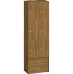 B2B Partner Dřevěná odkládací skříňka S5 s úložnými boxy, 6 boxů, 1700 x 600 x 420 mm, cylindrický zámek, ořech