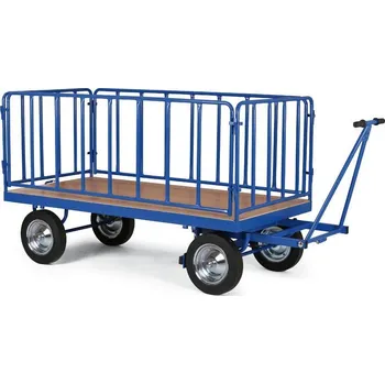 Plošinový vozík B2B Partner Plošinový vozík s ojí, mřížové bočnice, 1000x2000 mm, 600 kg, dušová kola