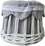 Bílé proutěné stínidlo se šedou látkou a krajkou - Ø 20*14 cm / E27