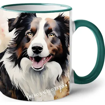 Keramický hrnek Border kolie, Barva Zelená, Velikost 330 ml, Canvas Keramický hrnek s barevným uchem 2619