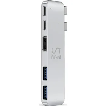 USB hub iWant USB-C HUB PRO III HDMI + Thunderbolt stříbrné