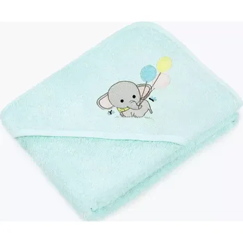 Dětská osuška LILI s kapucí – sloník – mintová – 100x100