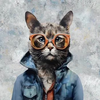 Teplákovina Hipster kocour, panel (E) (Panely a ladící metráž)