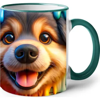 Keramický hrnek s pejskem, Barva Zelená, Velikost 330 ml, Canvas Keramický hrnek s barevným uchem 2597