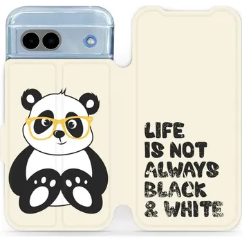 Pouzdro na mobilní telefon Flipové pouzdro Mobiwear - Google Pixel 8A - M041S Panda - life is not (Knížkové flip pouzdro, obal, kryt na mobil Google Pixel 8A - M041S Panda - life is not, materiál Umělá kůže + TPU - ochrana 360°, stojánek, silikonová vanička, magnetické zavírání)