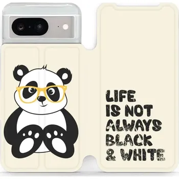 Pouzdro na mobilní telefon Flipové pouzdro Mobiwear - Google Pixel 8 - M041S Panda - life is not (Knížkové flip pouzdro, obal, kryt na mobil Google Pixel 8 - M041S Panda - life is not, materiál Umělá kůže + TPU - ochrana 360°, stojánek, silikonová vanička, magnetické zavírání)