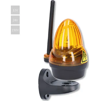 Pohon brány HFL6 univerzální maják 12/24/230V - oranžové výstražné LED světlo s anténou, napájení 12, 24 nebo 230V, držák pro boční uchycení, rozměr 47 x 38 x 210 mm, AC/DC, svítivost 739 LUX