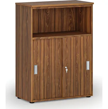 B2B Partner Kombinovaná kancelářská skříň se zásuvnými dveřmi PRIMO WOOD, 800 x 420 x 1087 mm, ořech