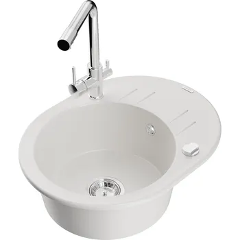 Mexen Kevin 1-miskový granit dřez s odkapem a baterií Duero, bílá 6517-20-671600-00