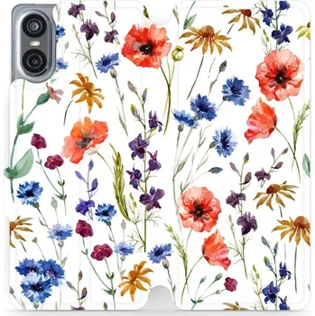 Pouzdro na mobilní telefon Flipové pouzdro Mobiwear - Sony Xperia 10 VI - MP04S Luční kvítí (Knížkové flip pouzdro, obal, kryt na mobil Sony Xperia 10 VI - MP04S Luční kvítí, materiál Umělá kůže + TPU - ochrana 360°, stojánek, silikonová vanička, magnetické zavírání)