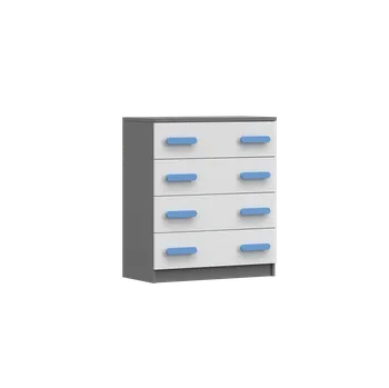 Komoda IDZ Komoda SMYK II 4S 02, 80 cm Bílá + Grafit / Barevné úchytky Barva: Modrá