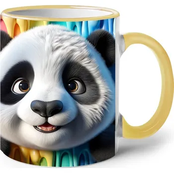 Keramický hrnek s pandou, Barva Žlutá, Velikost 330 ml, Canvas Keramický hrnek s barevným uchem 2602