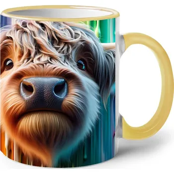 Keramický hrnek s horskou kravičkou, Barva Žlutá, Velikost 330 ml, Canvas Keramický hrnek s barevným uchem 2600