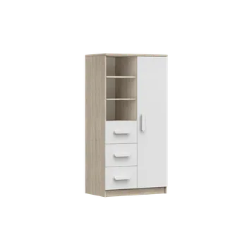 Knihovna IDZ Knihovna SMYK III 3S1D 05, 80 cm Bílá + Dub Sonoma / Barevné úchytky Barva: Bílá