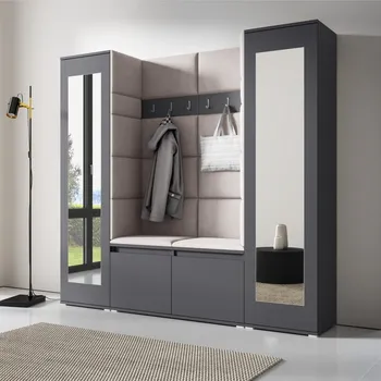 Předsíňová stěna Předsíňová stěna Emi 31 - šedá grafit Barva čalounění: Krémová - Trinity 01