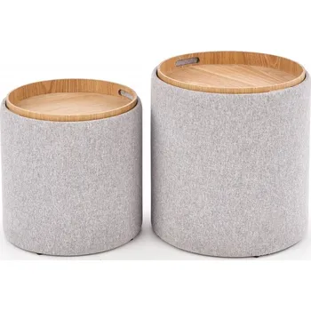 Taburet Sada 2 taburetů AVIKO s úložným prostorem — MDF deska, látka, světle šedá