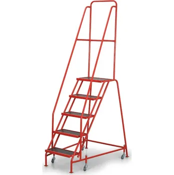 Žebřík B2B Partner Pojízdný ocelový žebřík s plošinou, 5 příčky, výška plošiny 112 cm