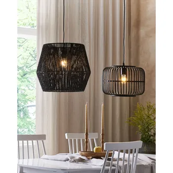 Stojací lampa Závěsná lampa černá stínidlo z papírového výpletu přírodní materiály nastavitelný kabel boho design osvětlení Beliani