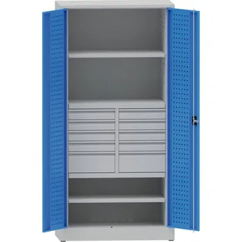 Kovona Dílenská kovová skříň na nářadí KOVONA, 2 police, 10 zásuvek, svařovaná, nosnost 50 kg, 950 x 500 x 1950 mm