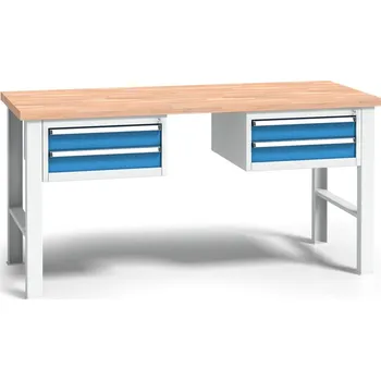 Dílenský stůl Pracovní stůl do dílny WL se 2 závěsnými boxy na nářadí, buková spárovka, 4 zásuvky, pevné kovové nohy, 1700 mm