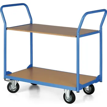 Policový vozík, 2 police 450x700 mm, kola 125 mm s černou pryží