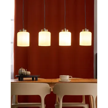 Závěsná lampa Závěsné světlo Černý a mosazný kov se 4 bílými skleněnými stínítky Moderní průmyslový design Beliani