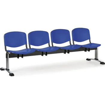 EUROSEAT Plastová lavice do čekáren ISO, 4-sedák, modrá, chrom nohy