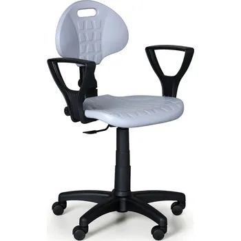 Pracovní židle PUR s područkami, permanentní kontakt, pro měkké podlahy, šedá